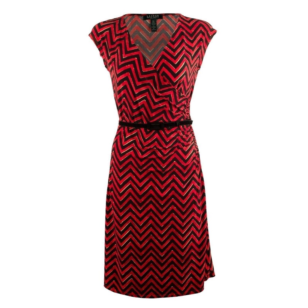 Lauren Ralph Lauren Women's Plus Size Chevron-Print Cap  Dress-M-2X